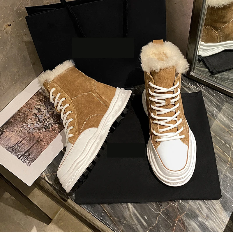 Женские зимние сапоги на толстой подошве 2021 новый стиль плюс кашемир натуральные