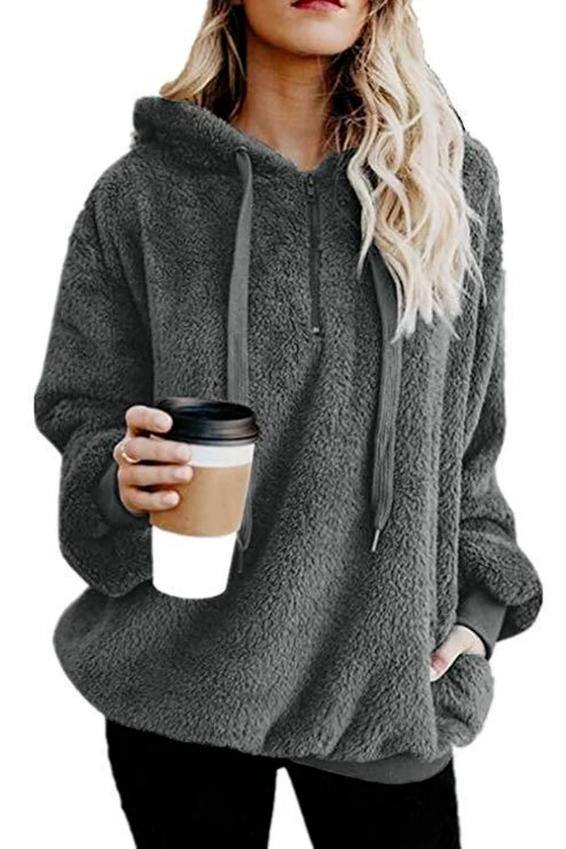 

Fashion Jacket Women's Solid Color Hoodies 2021 Autumn Winter Imitation Lamb Wool Korean Plus Velvet Zipper Sweatshirt Top
