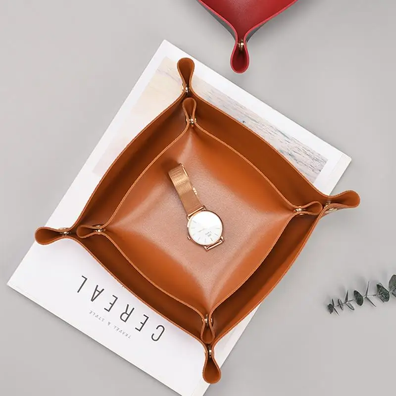 

1pcs Nordic Living Room Entrance Leather Desktop Storage Tray Square Storage Tray European Style Jewelry Drawer