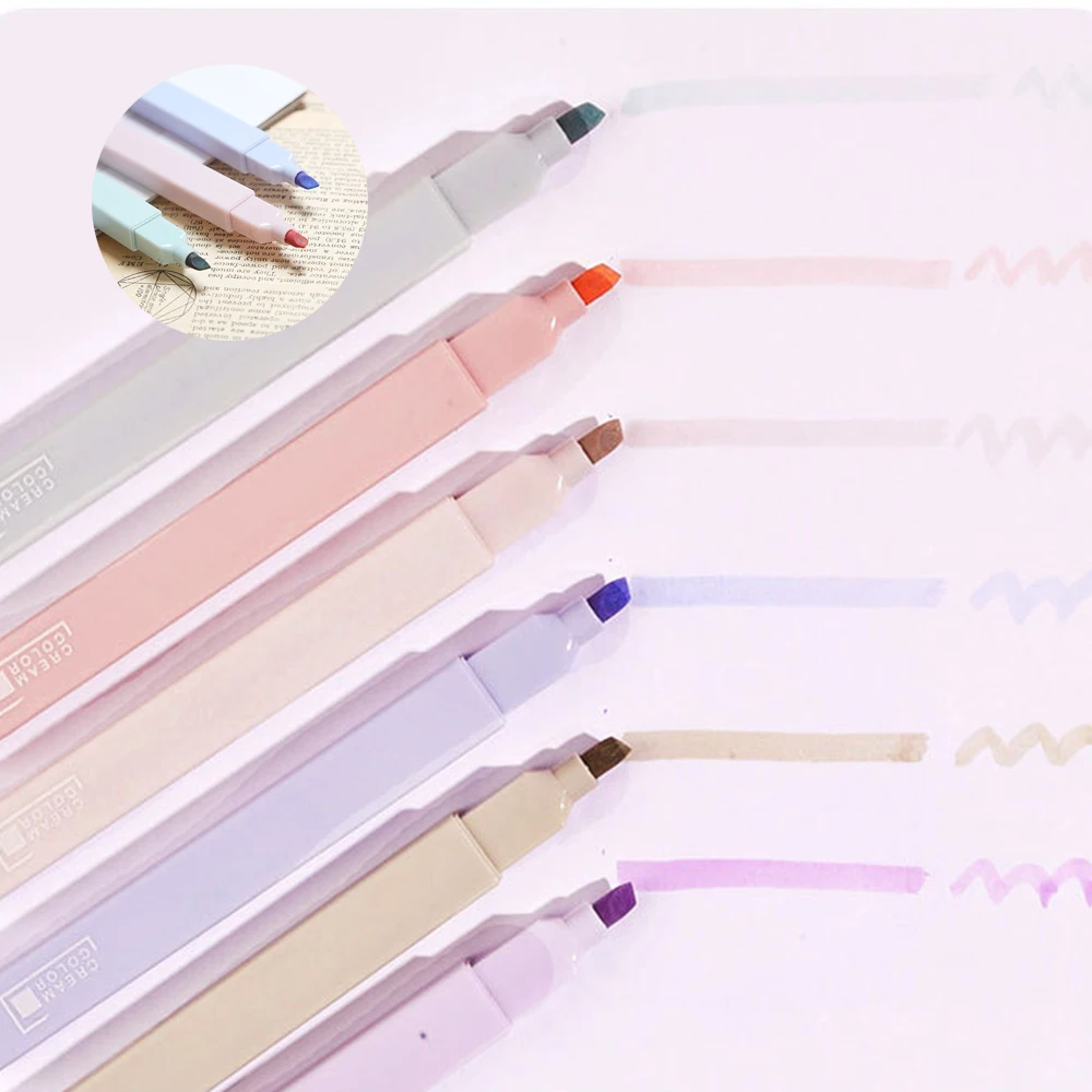 

6pcs/set Soft Pen Highlighter Light Color Kawaii Marker Pen DIY Photo Album Journal Fluorescent Pen Student Stationery Supplies