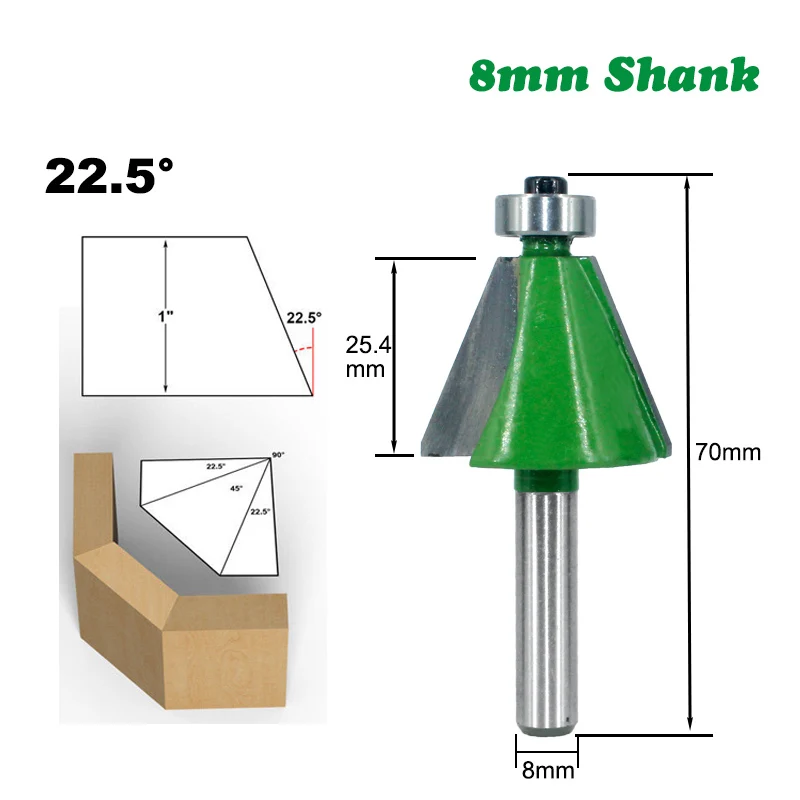 

1 шт. Концевая фреза 8 мм хвостовик фрезы резьба по дереву 22,5 градусов фаски Фрезы конические окантовкой фреза по дереву, Woodorking