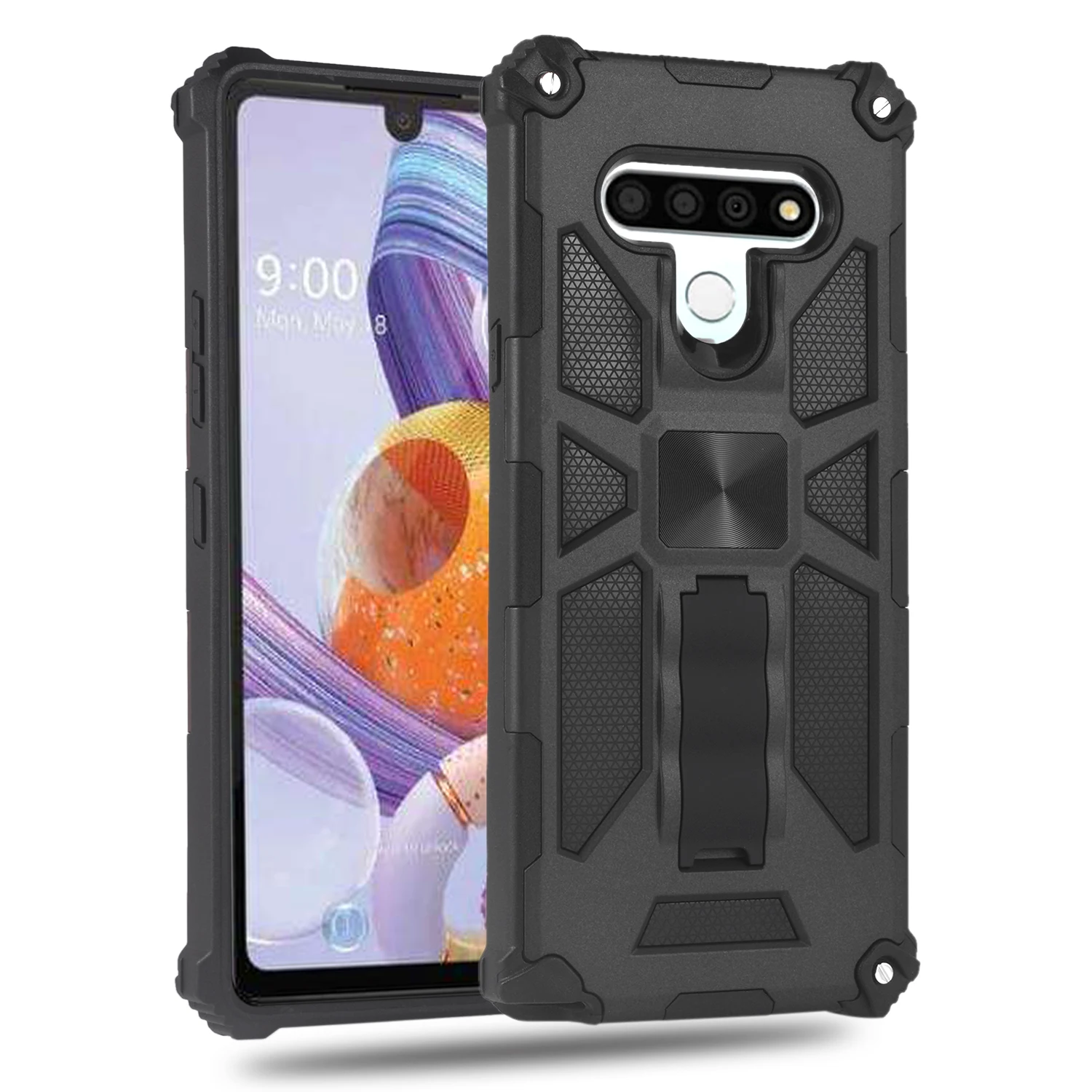 

Fashion Shockproof Armor Phone Case For LG K51 Q51 Stylo 6 With Metal magnetic Anti Fall Rugged Bracket PC Protector Back Cover