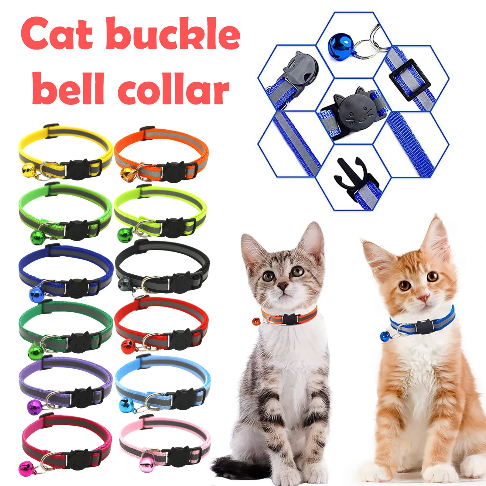 

Регулируемый ошейник для собак и кошек, светоотражающая декоративная пряжка с колокольчиком, цветной поводок для котят и щенков чихуахуа, б...