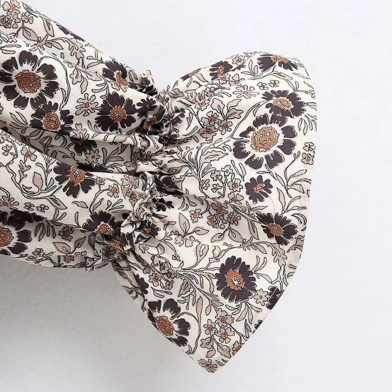 

2020 Spring Autumn New Casual Style Women Shirt European Ruffle V Neck Printed Tops Women's Printed Long Sleeve Blouse Shirt