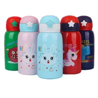 children double wall insulated vacuum flask thermal stainless steel insulated sippy cup for kids cute water bottle with silicone straw