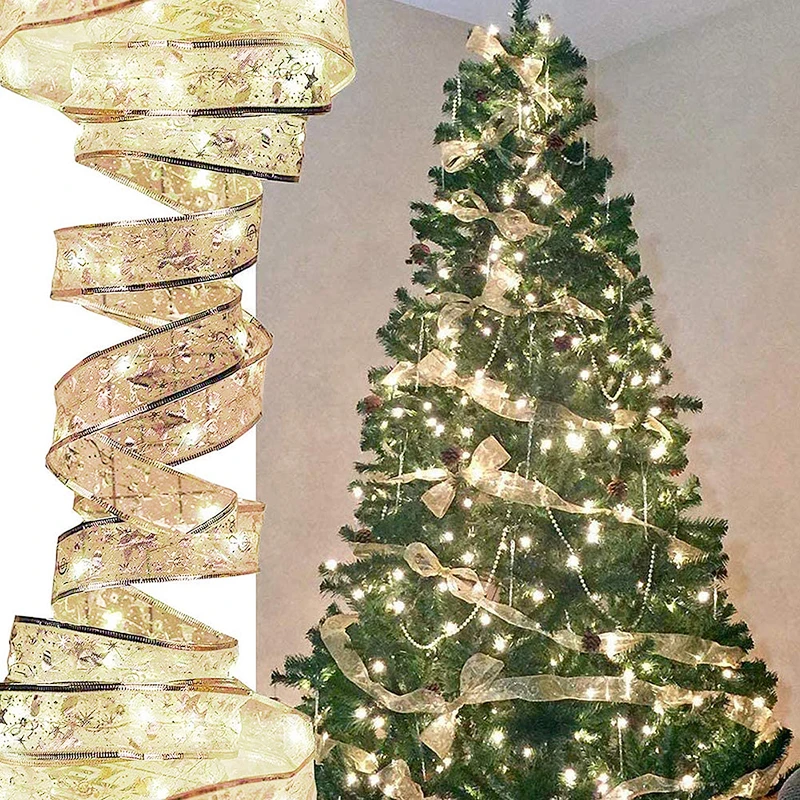 

20 LED 2M Double Layer Fairy Lights Strings Christmas Ribbon Bows With LED Christmas Tree Ornaments New Year Navidad Home Decor
