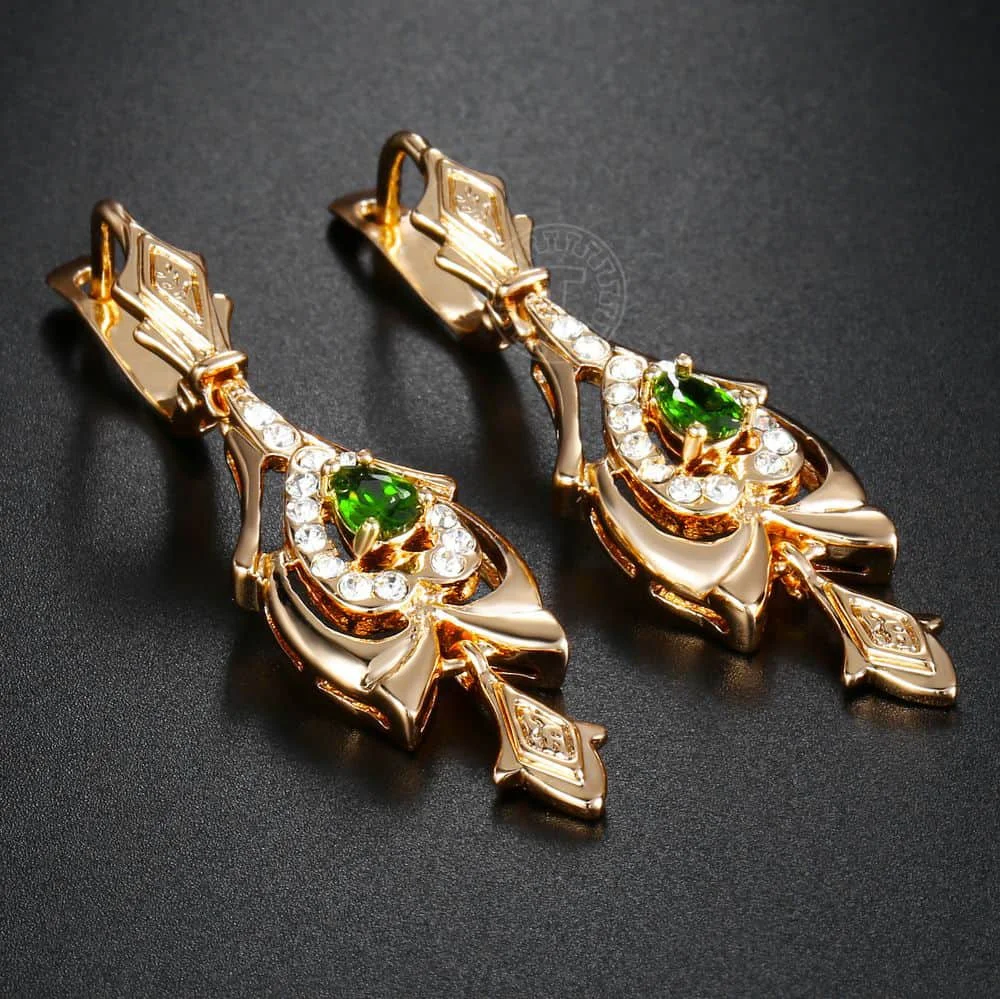 Женские Висячие серьги с подвеской люстрой из зеленого циркония 585 пробы