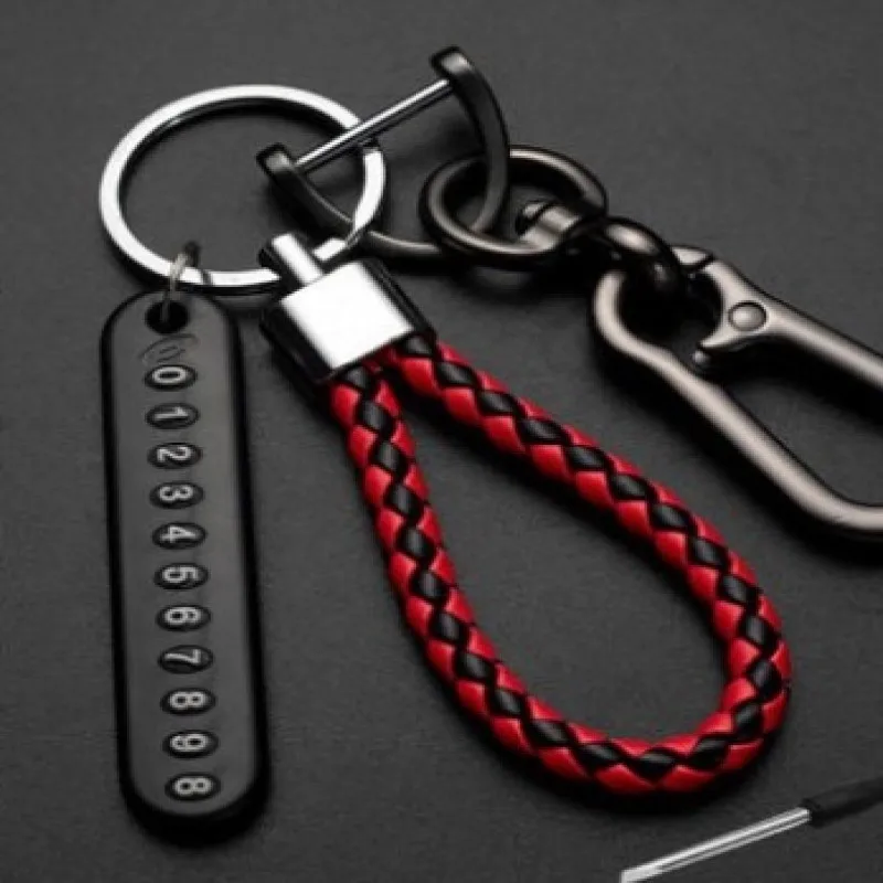 

Multifunction Anti-lost Phone Number Carda Car Keychains Leather Braided Rope Key Chain For Fashion Unisex Gifts