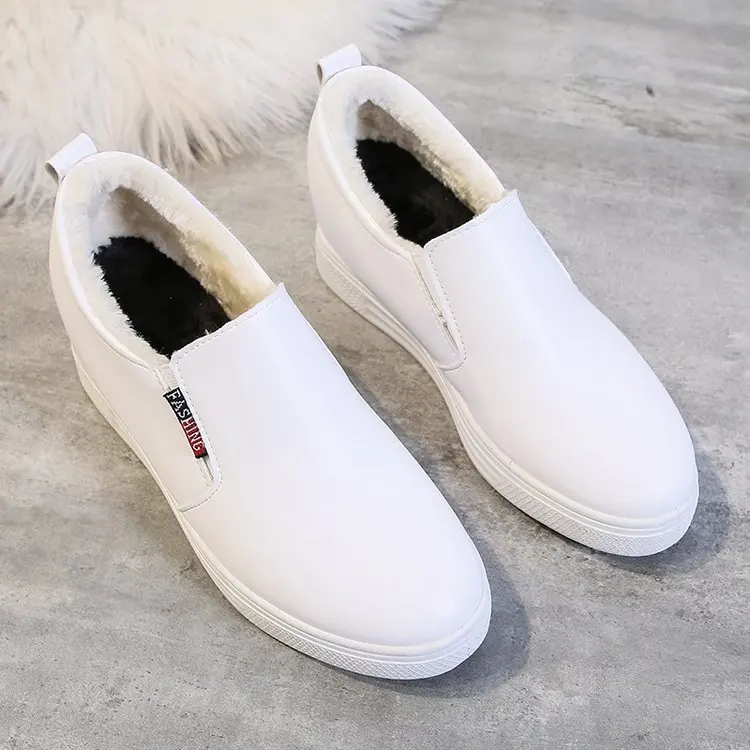 

Hidden Wedge Shoes All-Matching Women's Breathable Shoes Casual Loafers Fleece Thickened Slip-on White Shoes