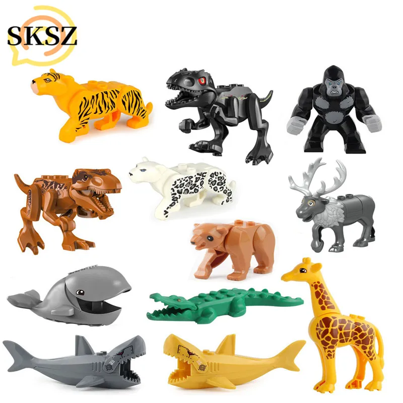 

Animals Building Bricks Tiger leopard Elephant Wolf Shark Polar bear Whale Blocks Kids DIY Toys Animal Lockings Figures Assemble