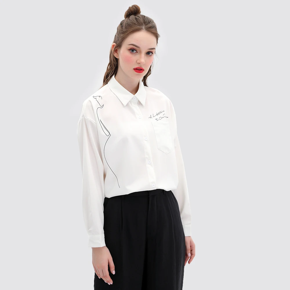 

Женская шифоновая блузка с длинным рукавом, винтажная Свободная рубашка-поло с надписью и длинным рукавом, модель T032 на осень, 2021