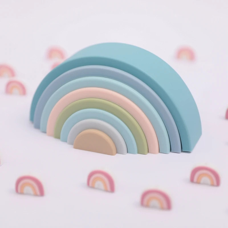 

Baby Large Rainbow Stacker Silicone Toy Montessori Educational Toy Children For 2 Year old Kids Creative Rainbow Building Blocks