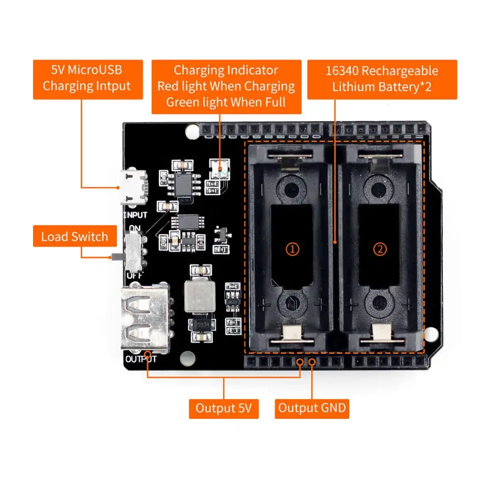 ESP8266 ESP32 блок питания перезаряжаемый Двойной 16340 литиевый аккумулятор зарядное