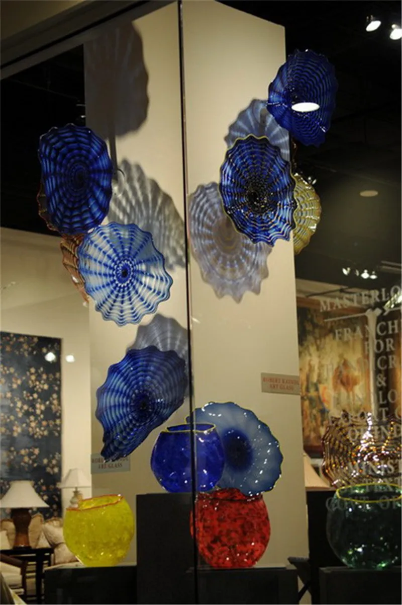 

Blue Colored Big Hotel 100% Hand Blown Murano Glass Plates for Home wall Decor