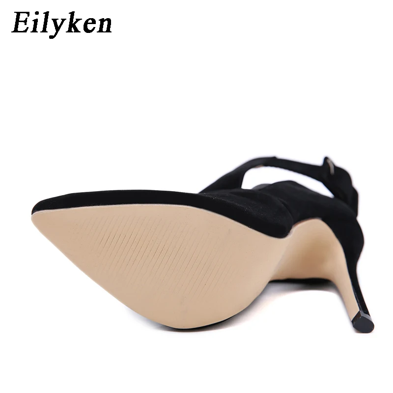 Eilyken/Новинка года; модные женские туфли на высоком каблуке с острым носком и ремешком на щиколотке; вечерние туфли-лодочки черного цвета; сезон осень; Размеры 35-40