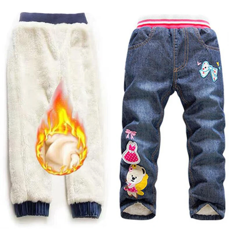 Детские утепленные джинсы для мальчиков и девочек зимние Утепленные штаны из
