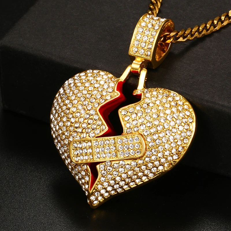 

Fashion Broken Heart Pendant Necklaces For Women Men Hip Hop Jewelry Iced Out Zircon Pendant Jewelry With Tennis Chain Gift