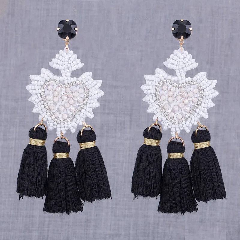 E1106 BK Tassel Whit Sehuoran, женские серьги с кисточками, большие серьги, длинные серьги в стиле бохо, свадебные серьги, модные ювелирные изделия, Oorbellen, подарки - Окраска металла: E1106 BK Tassel Whit