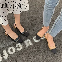 stitching square toe single shoes muller soft pumps sandals buckle metal chain suede casual womens shoes commuter thick heels