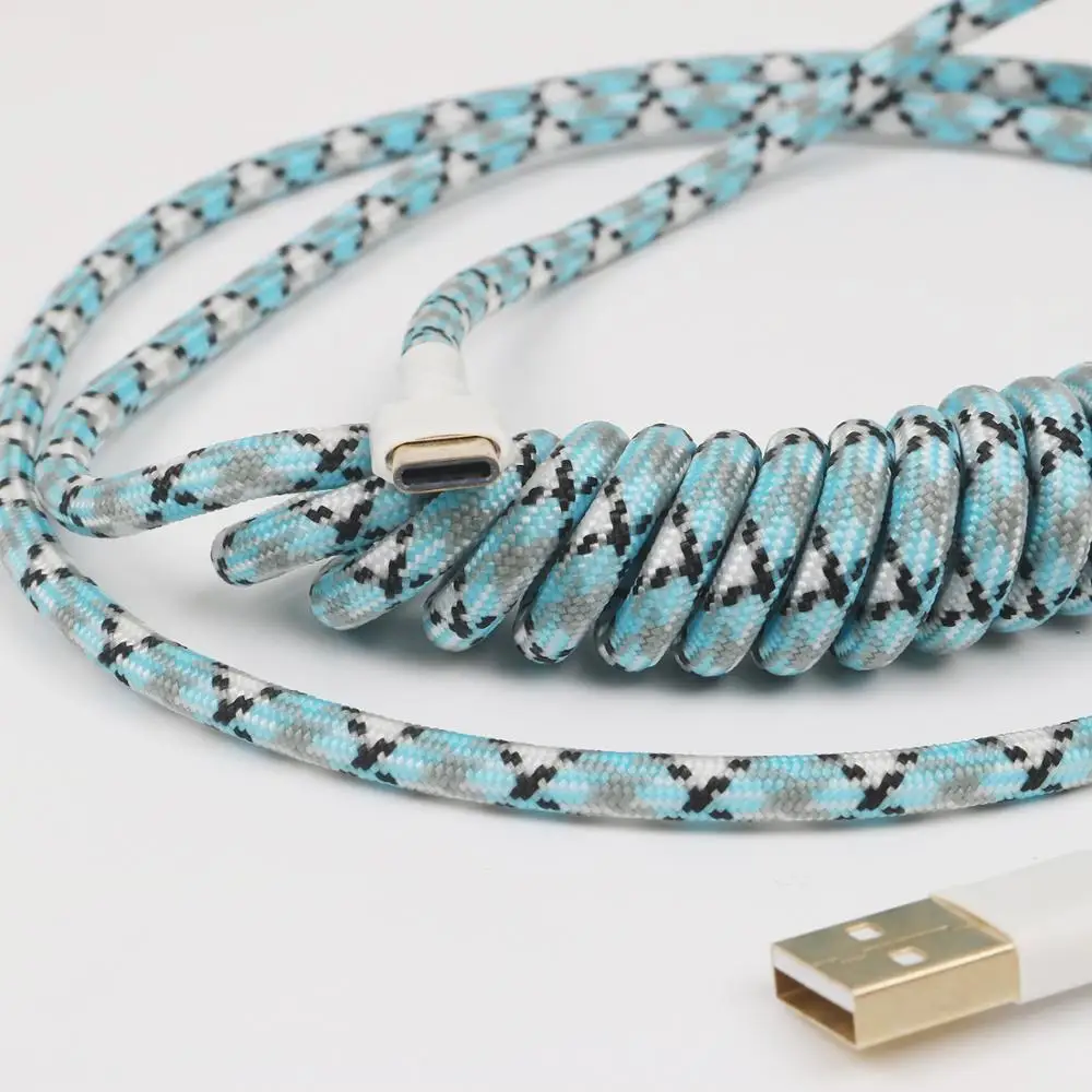 

A to Type C Connector Nylon Coiled Cable Durable Data Line For Keyboard Melody 96 DZ60 xd60