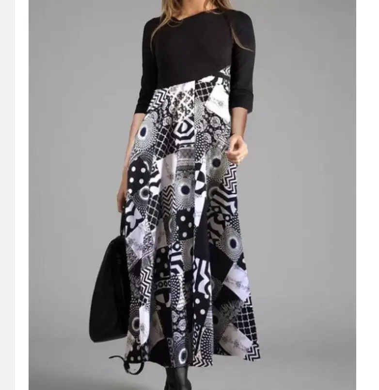 

Tshirt casual ladies women dress winter work sleeve Chic midi Fashion printing autumn Long dress dress female Tshirt dress Long