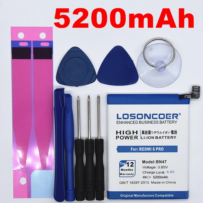LOSONCOER 5200 мАч подарок инструменты Замена батареи BN47 для Xiao mi Red mi 6/Hong mi Red mi 6 Pro mi A2 Lite батарея