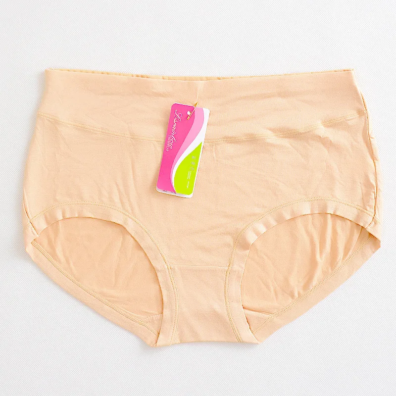 Khaki Briefs Размера плюс Для женщин бамбуковое Нижнее белье Женские однотонные трусы, сексуальное нижнее белье, женские трусы со средней посадкой высокие эластичные модные трусы-шорты 4XL - Цвет: Khaki Briefs