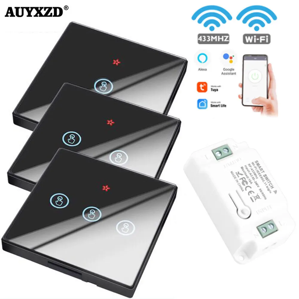 AUYXZD Wi Fi Смарт сенсорный выключатель светильник приложение Tuya стены RF 433 МГц AC220V 10A