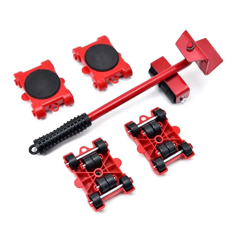 New 5Pcs Furniture Mover Tool Transport Lifter Set Heavy Stuffs Moving Wheeled Roller Bar Household Hand Tools Professional Sets