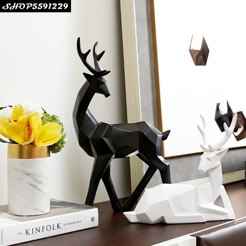

Modern Resin Black and White Deer Sculpture Three-dimensional Animal Statue Figurine Desktop Decor Home Decoration Wedding Gift