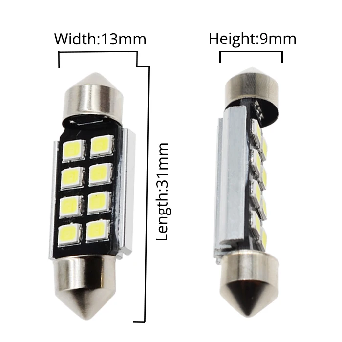 31MM 2 шт. Автомобильный светодиодный светильник 36 мм 39 мм 41 мм 2835 SMD 8 чипов CANBUS Festoon C5W C10W Авто Лампа Внутреннее освещение белый DC 12V - Испускаемый цвет: 31MM