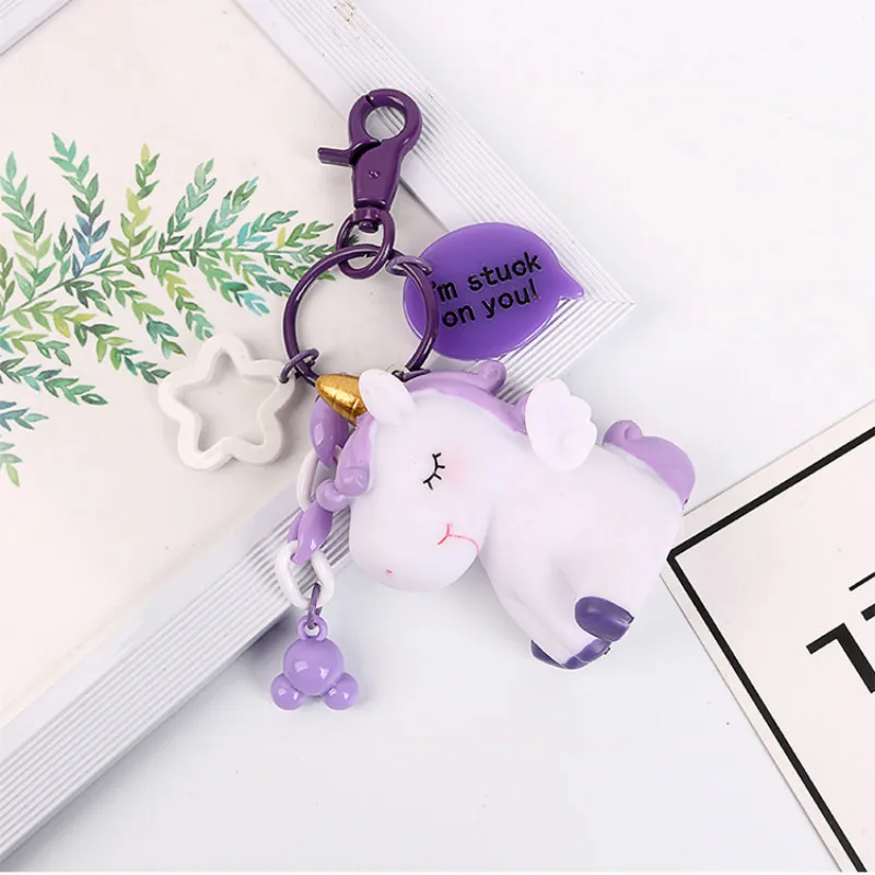 Purple keychain Симпатичные Мультяшные наушники чехол для AirPods с брелок для ключей с единорогом беспроводной Bluetooth кожухи головных телефонов для Apple AirPods 2 аксессуары - Цвет: Purple keychain