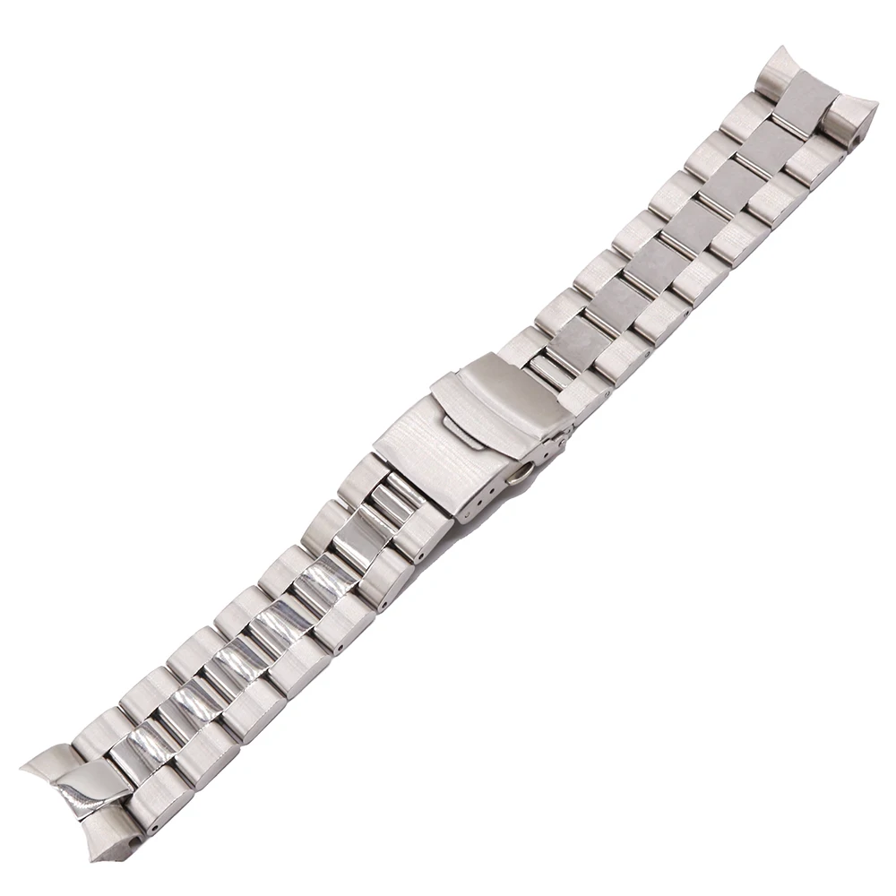 

CARLYWET 22mm Silver Solid Curved End Solid Links Replacement Watch Band Strap Bracelet Double Push Clasp For Seiko