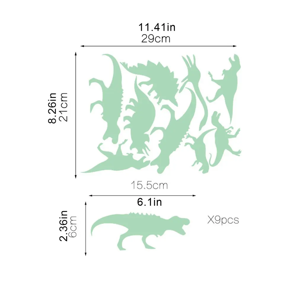 

9pcs Luminous Cartoon Dinosaur Bedroom Decoration Wall Sticker Dinosaur Sticker Kid's Room Ceiling Decal Toy