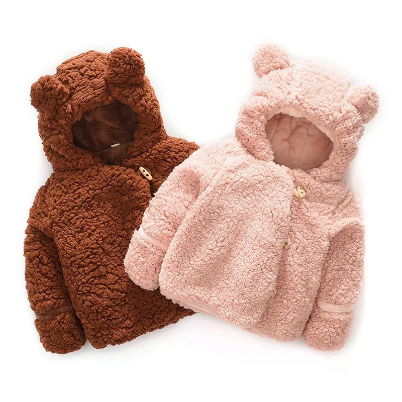

6M-3T Casual Winter Baby Girl Plush Jacket Kids Warm Clothes Baby Boy Lovely Bear Ears Children Birthday Gift Toddler