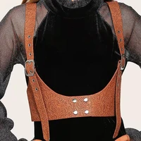 fashion punk corset wide pu elastic belt for women printing slim body suspender waist strap female decorative vest girdle