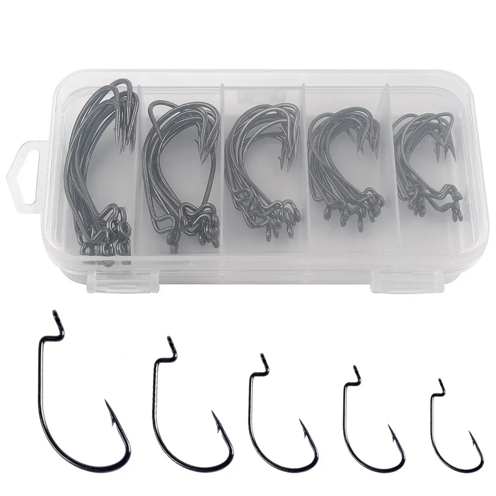 

50pcs Fishing Hooks Worm Soft Bait Fish Hooks with Plastic Box