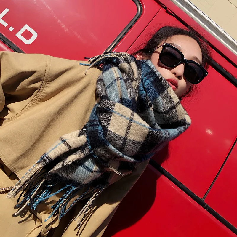 

NEW Winter Warm Cashmere Plaid Scarf Women Shawl and Wrap Bandana Pashmina Long Tassel Female Thick Blanket 200*70cm