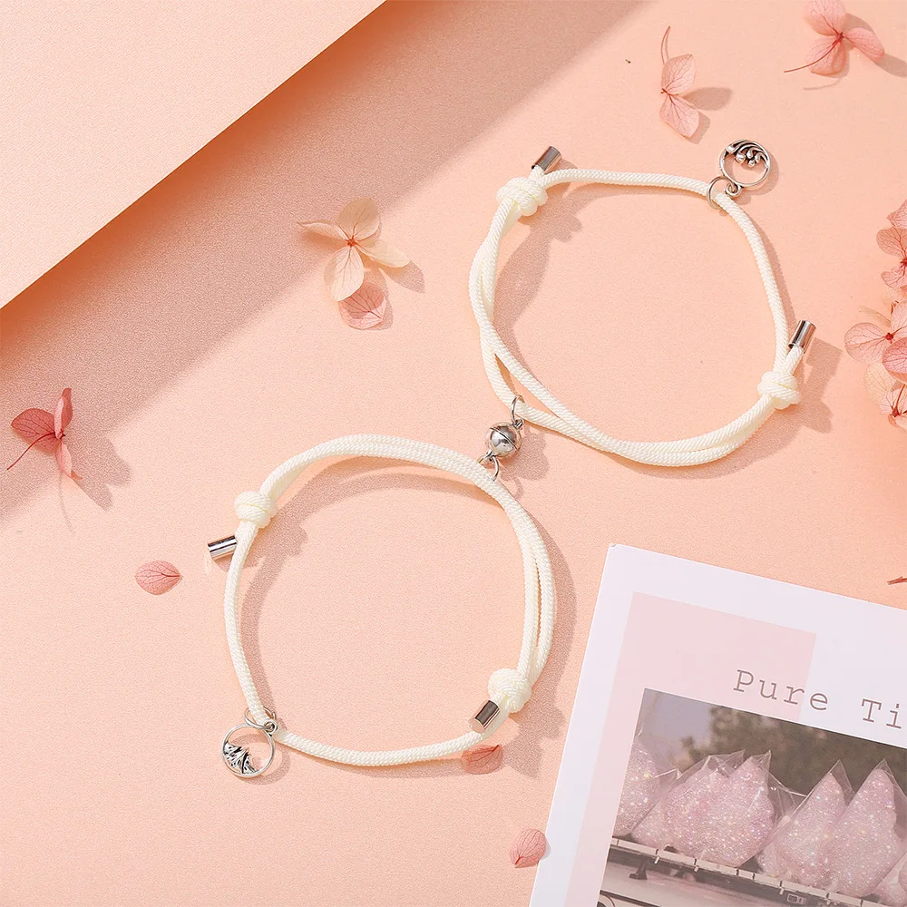 

2Pcs Magnetic Couples Bracelets fro Women,Colorful Rope Chains Bracelets,Charm Bracelets for Lover