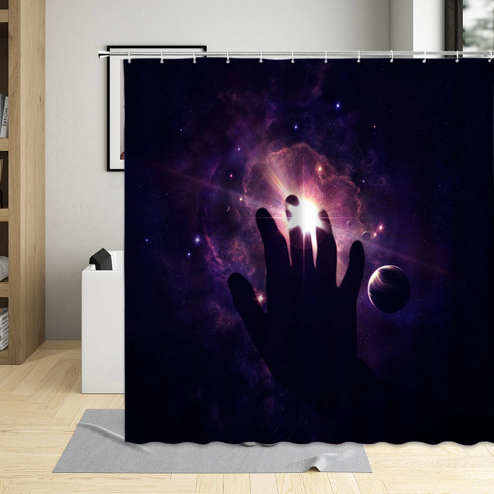 Universe Galaxy Starry Sky Shower Curtain Black Night landscape Pattern Bathroom Home Decor Curtain Sets Washable With Hooks