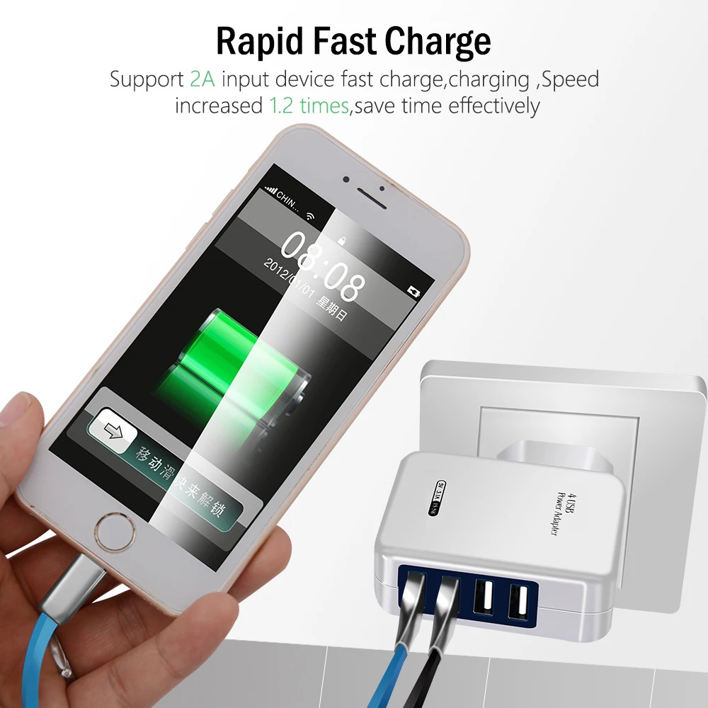 4Ports USB Smart Charger EU Plug Multiple Wall Adapter Mobile Phone Device 5V 3A Charge Fast Charging For iPhone Android tpye c |