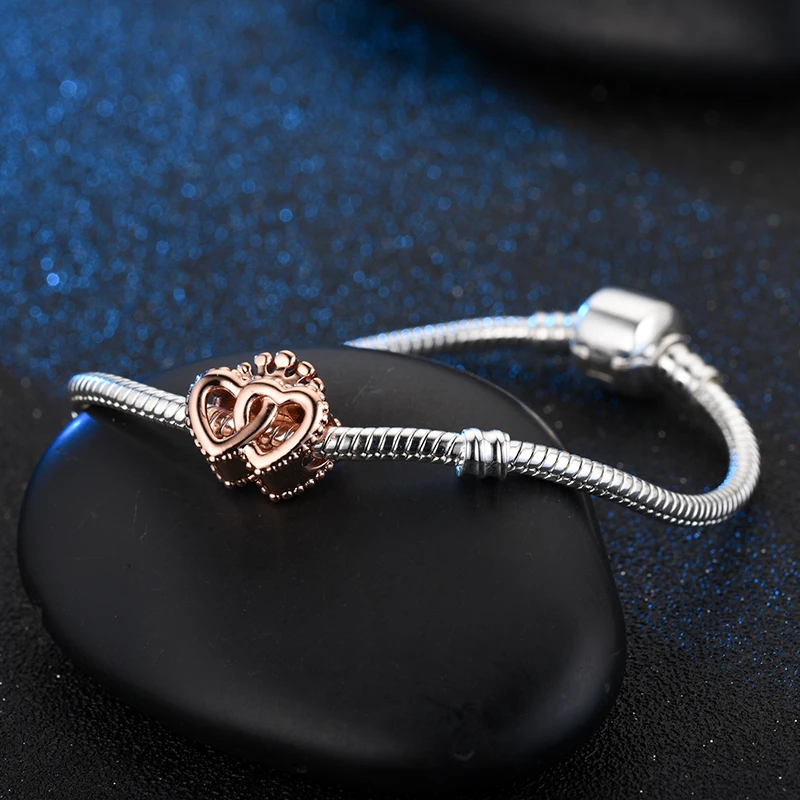 DEVOLOVE Настоящее серебро 925 пробы шармы Корона и переплетенные сердца аксессуары DIY