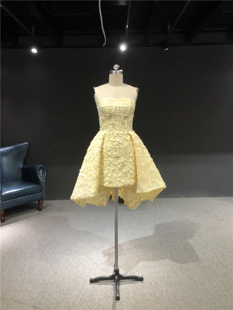 

Желтое платье ZuhairMurad, роскошное Настоящее изображение, кружевное с бусинами, без бретелек, короткое вечернее платье для вечеринки, выпускно...