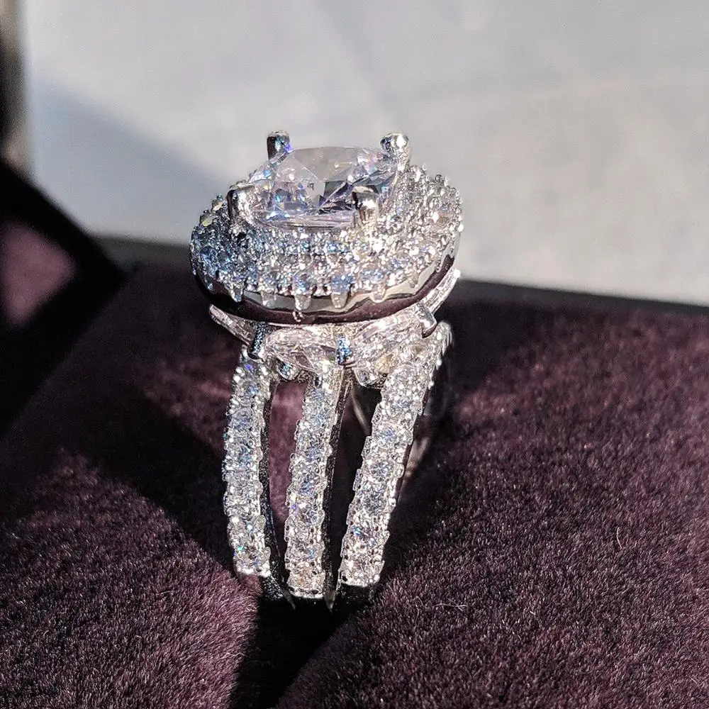 Модное роскошное большое обручальное кольцо из стерлингового серебра 925 пробы