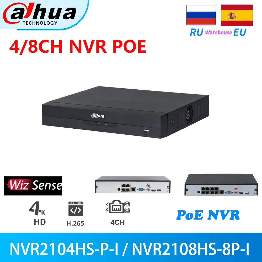 Сетевой видеорегистратор Dahua NVR PoE 4CH 8CH 4K NVR2104HS P I NVR2108HS 8P WizSense Видео Регистраторы