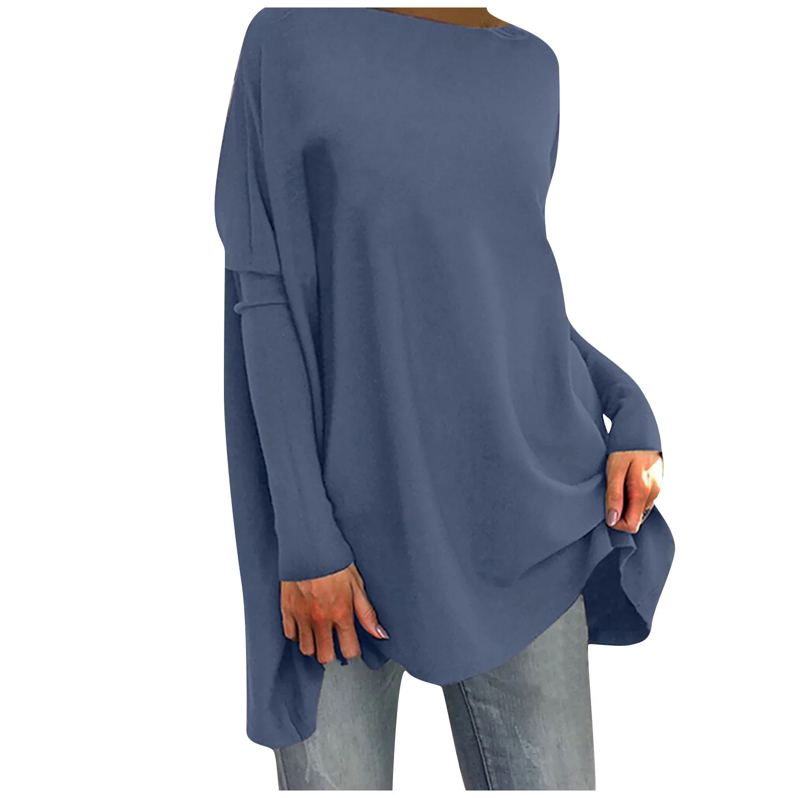 Женский модный однотонный базовый Повседневный Свободный пуловер рубашка с