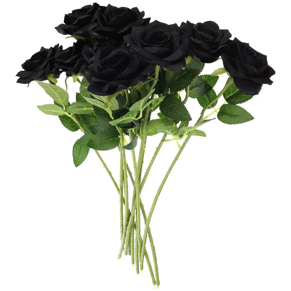 10pcs/set Artificial Black Rose Flower Halloween Gothic Flowers Wedding Home Christmas Party Fake Decor | Дом и сад