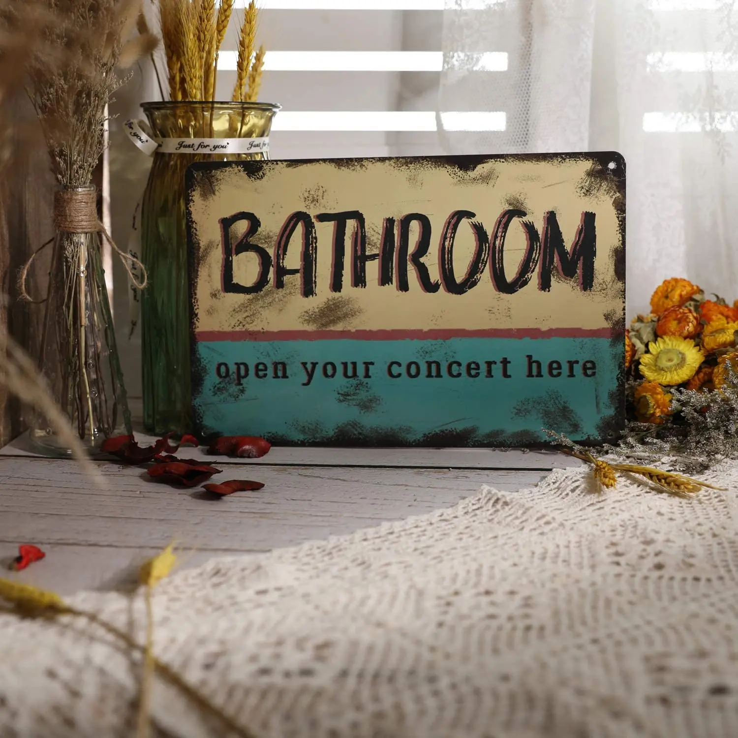 

ZIS Bathroom Open Your Concert HereMetal Sign Wall Decor Unique Bathroom Decoration Rustic Farmhouse Decoration