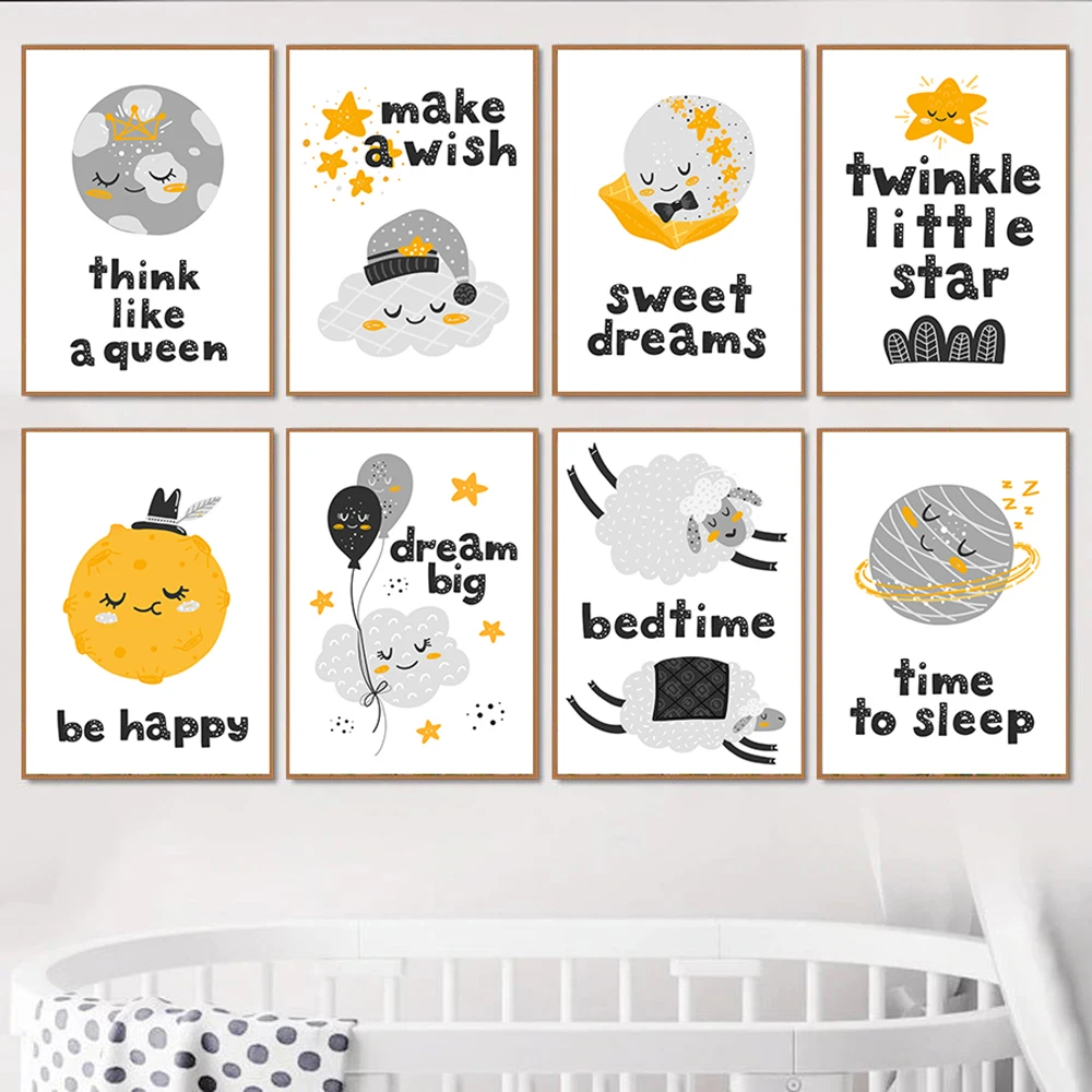 

Moon Stars Cloud Sheep Child Wall Poster Canvas Art Print Simple Cartoon Painting Nordic Kids Decoration Picture Baby Room Decor
