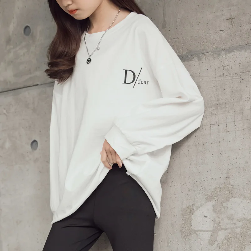 

10 12 years Kids Girls Long Sleeve White Black Cotton Sweatshirt Spring Autumn Teen Girls Tops